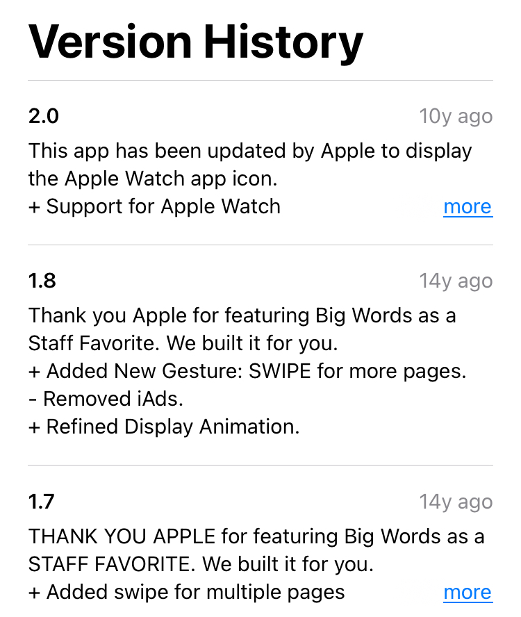 Big Words iOS app last meaningfully updated in 2012 Big Words iOS app last meaningfully updated in 2012